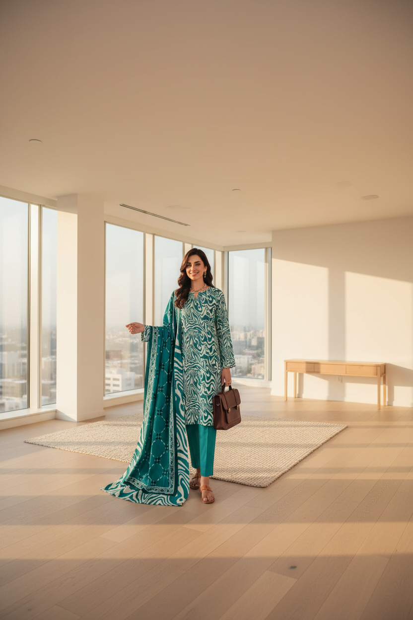 Unstitched Printed Lawn 3 Piece D-13