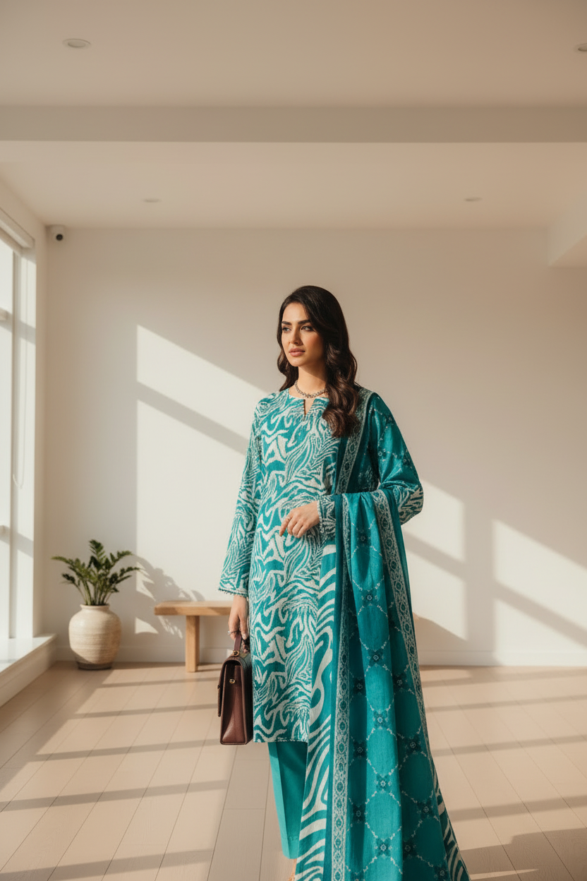 Unstitched Printed Lawn 3 Piece D-13