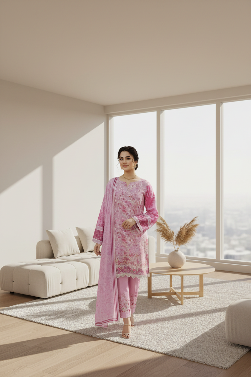 Unstitched Printed Lawn 3 Piece D-01