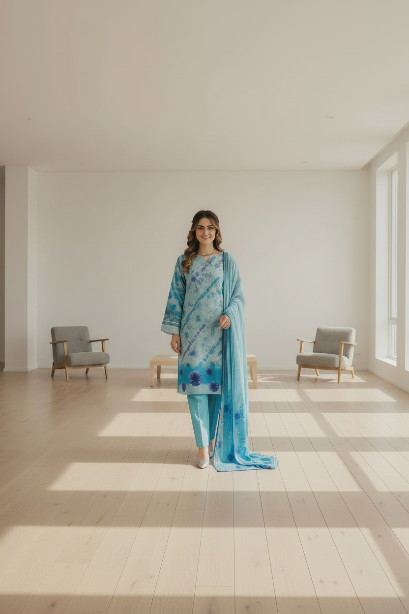 Unstitched Printed Lawn 3 Piece D-09