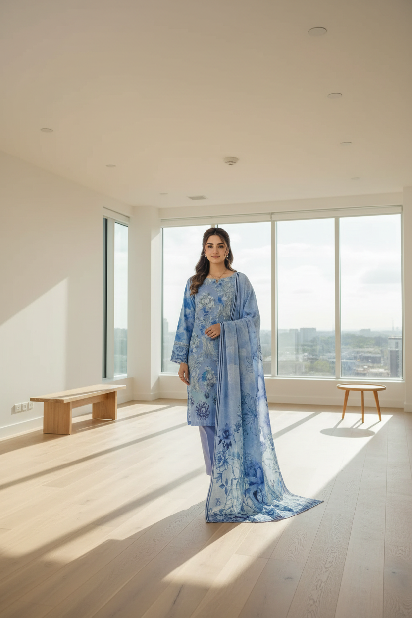 Unstitched Printed Lawn 3 Piece D-03