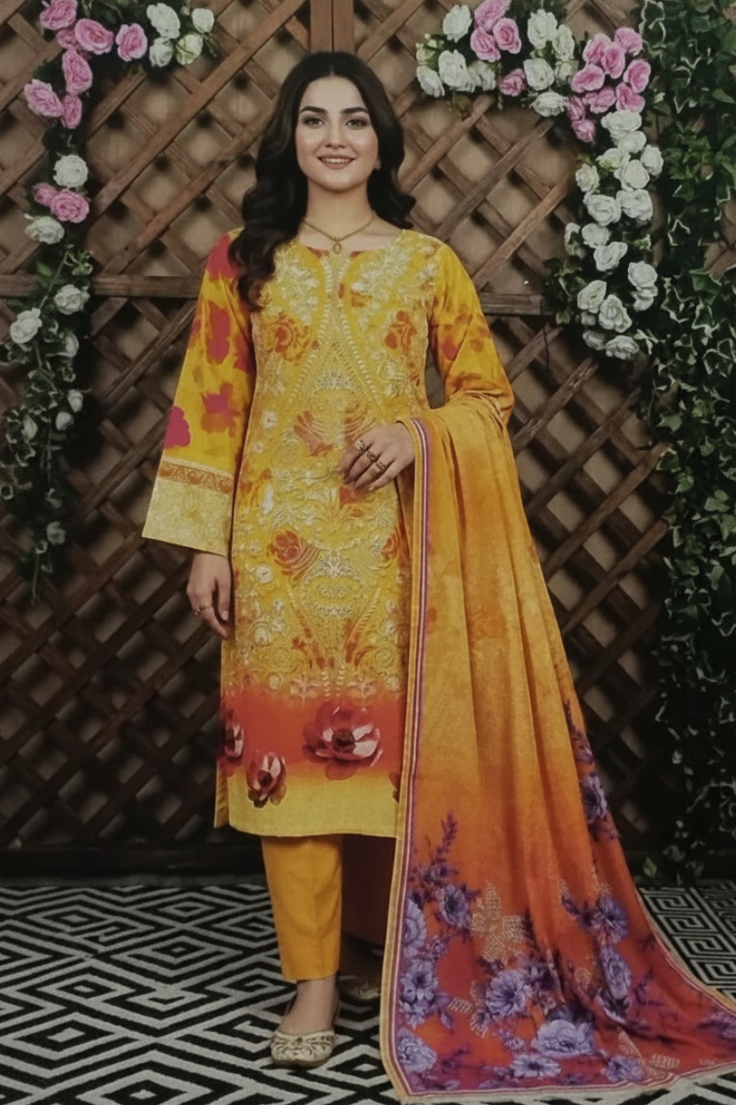 Unstitched Printed Lawn 3 Piece D-04