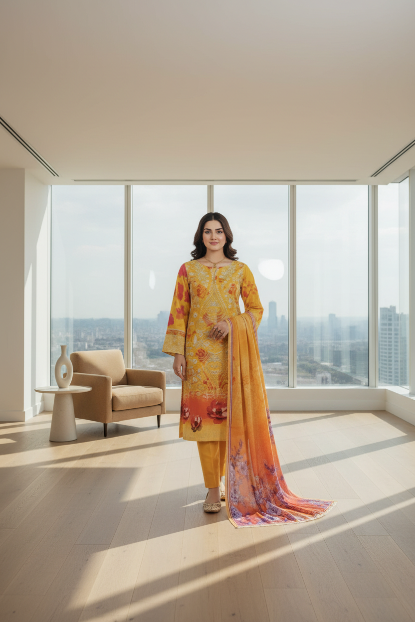 Unstitched Printed Lawn 3 Piece D-04