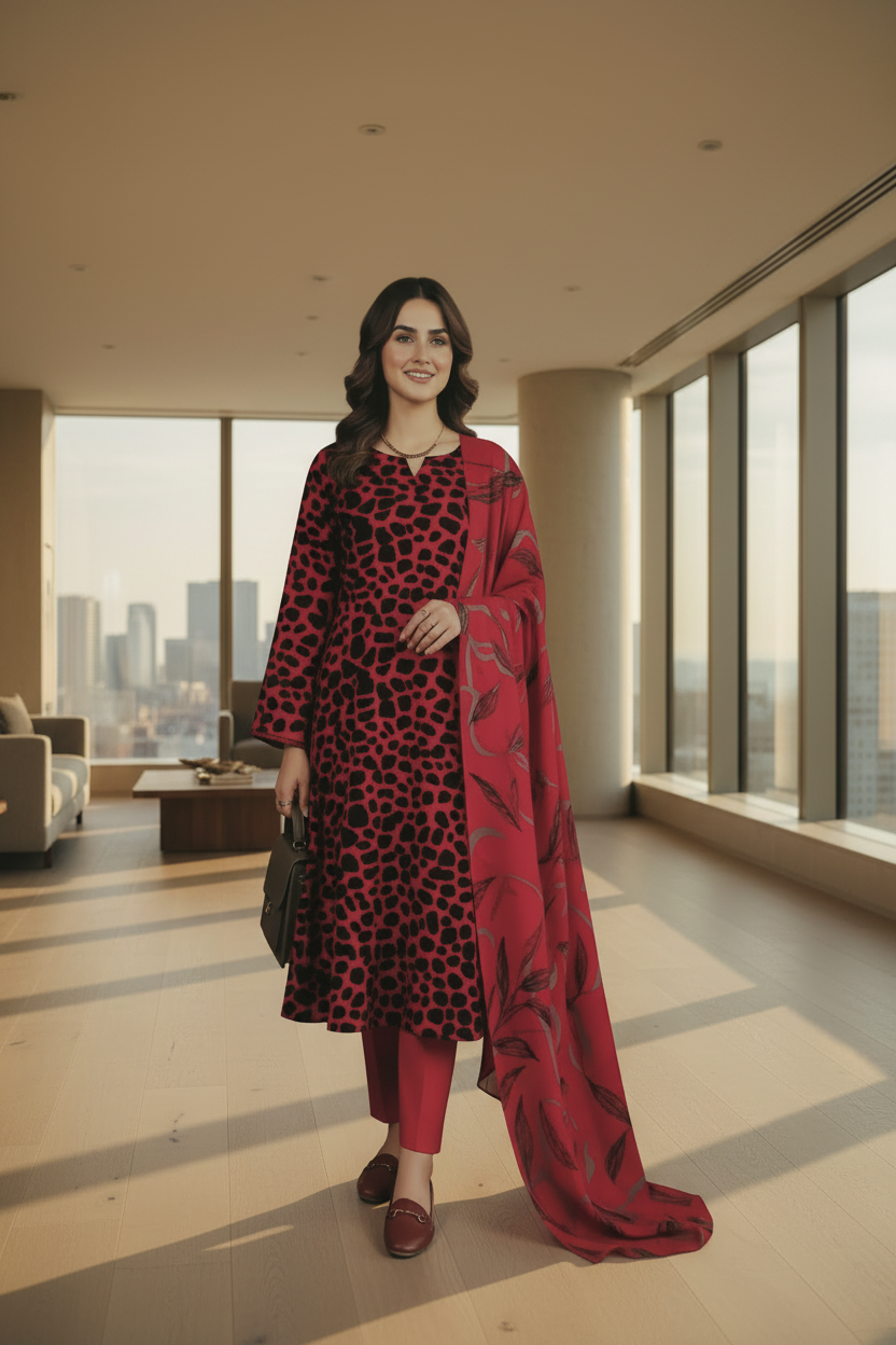 Unstitched Printed Lawn 3 Piece D-12