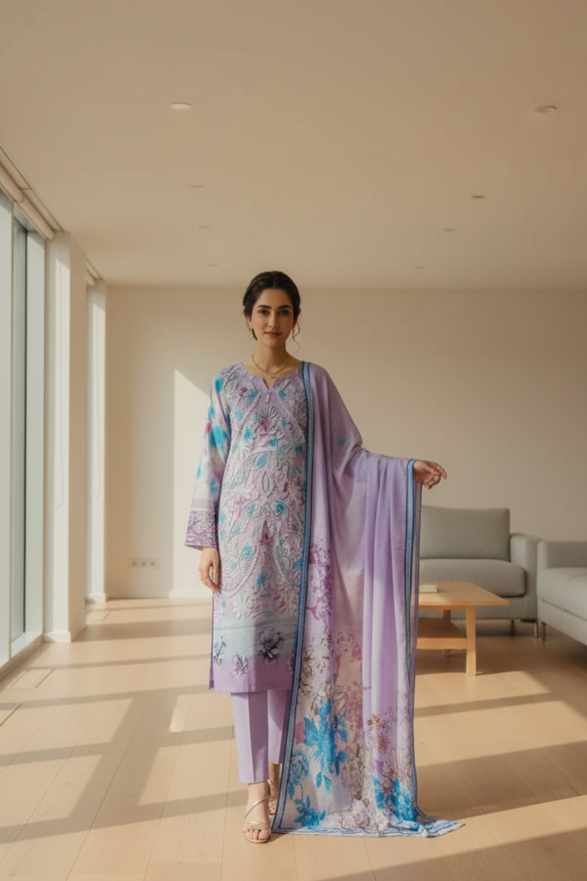 Unstitched Printed Lawn 3 Piece D-08