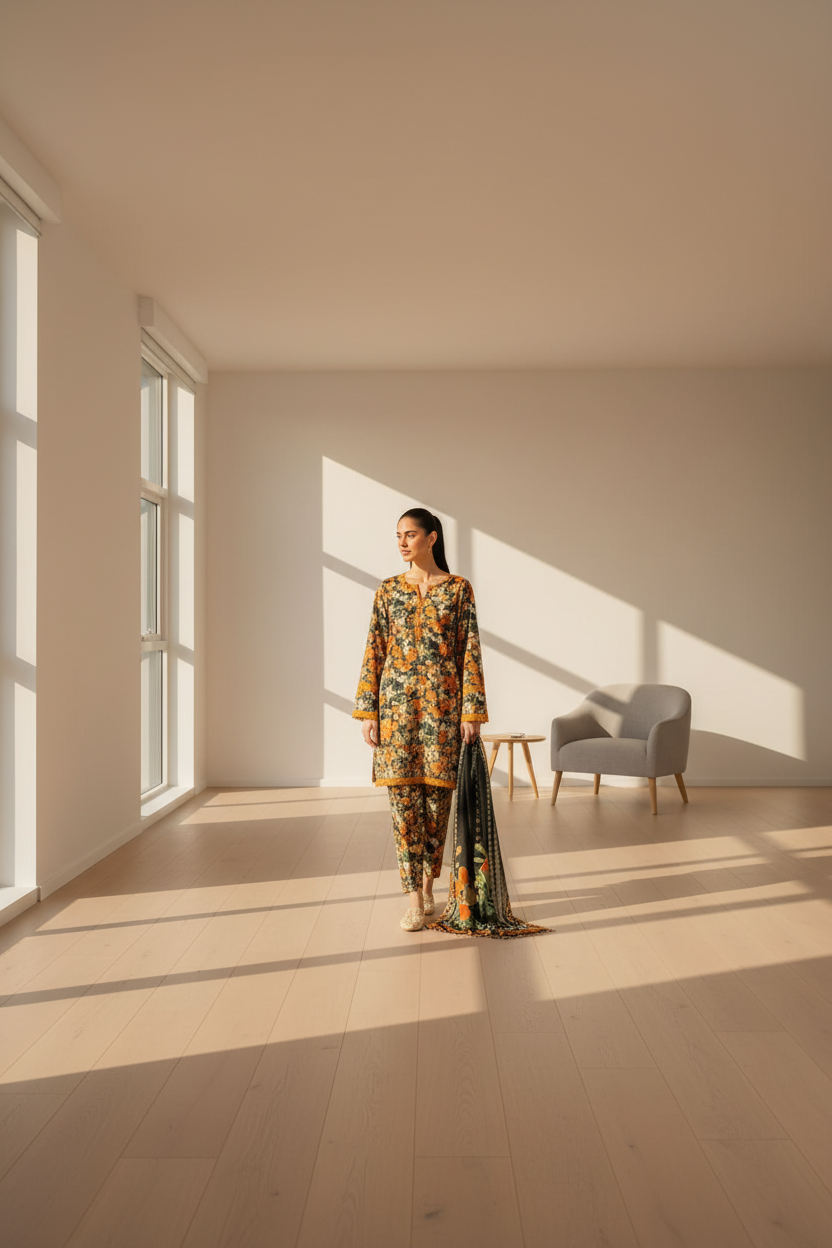 Unstitched Printed Lawn 3 Piece KF-7-RR