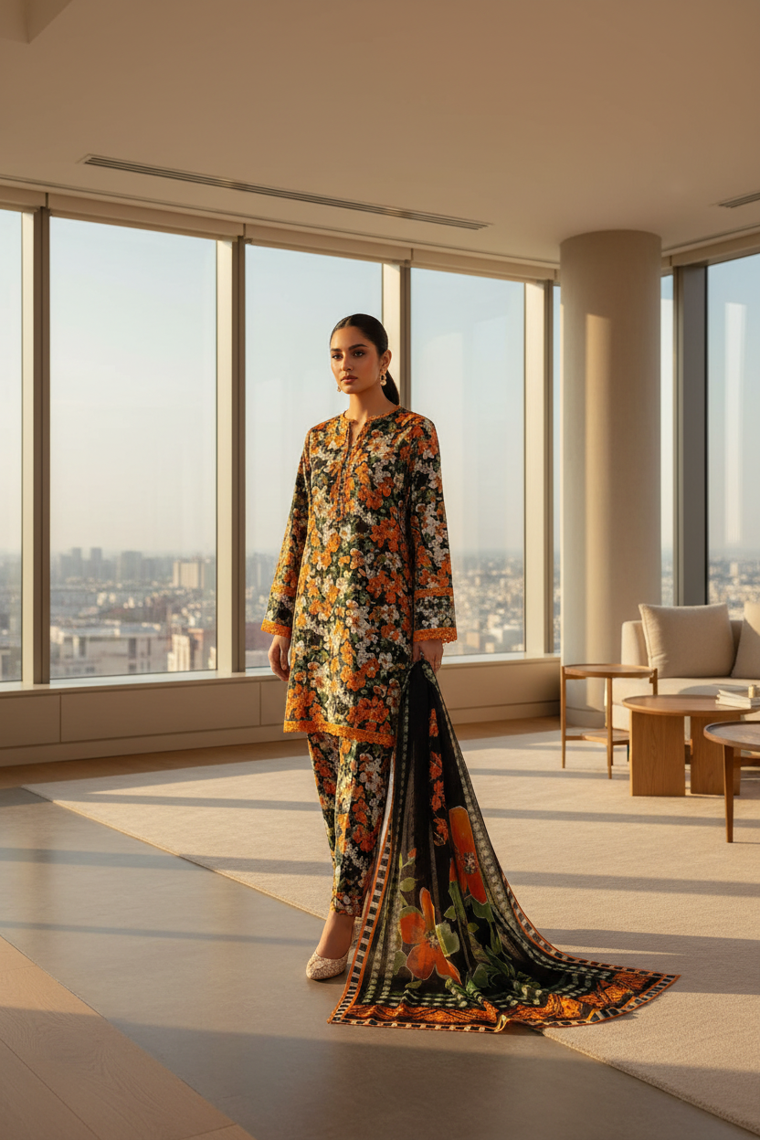 Unstitched Printed Lawn 3 Piece KF-7-RR