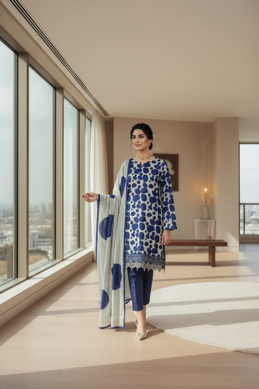 Unstitched Printed Lawn 3 Piece D-15