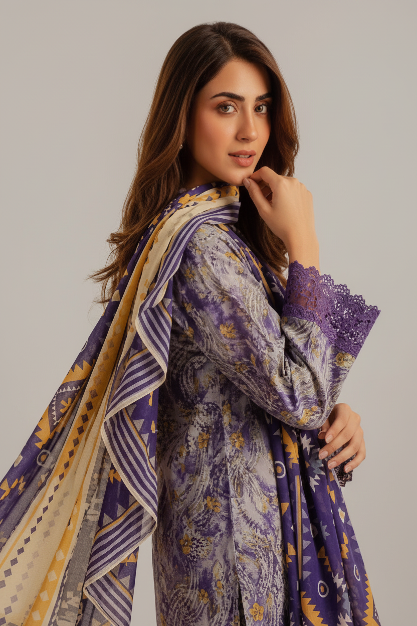 Unstitched Printed Lawn 3 Piece KF-01-RR