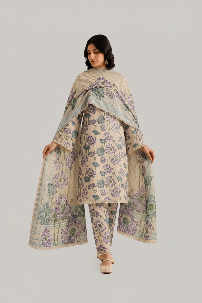Unstitched Printed Lawn 3 Piece KF-3-RR